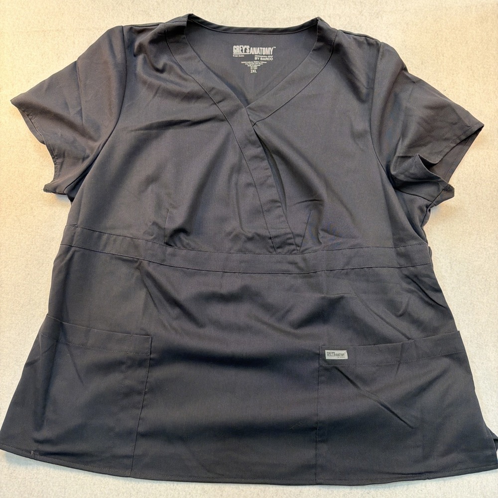 Grey's Anatomy by Barco Classic Riley‎ Women's 3-Pocket Gray Scrub Top Size 2XL